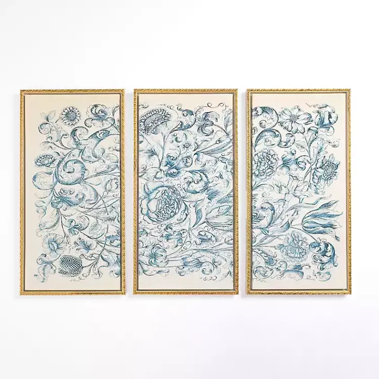 Kirklands Home Navy Floral Framed Canvas Art Prints, Set of 3