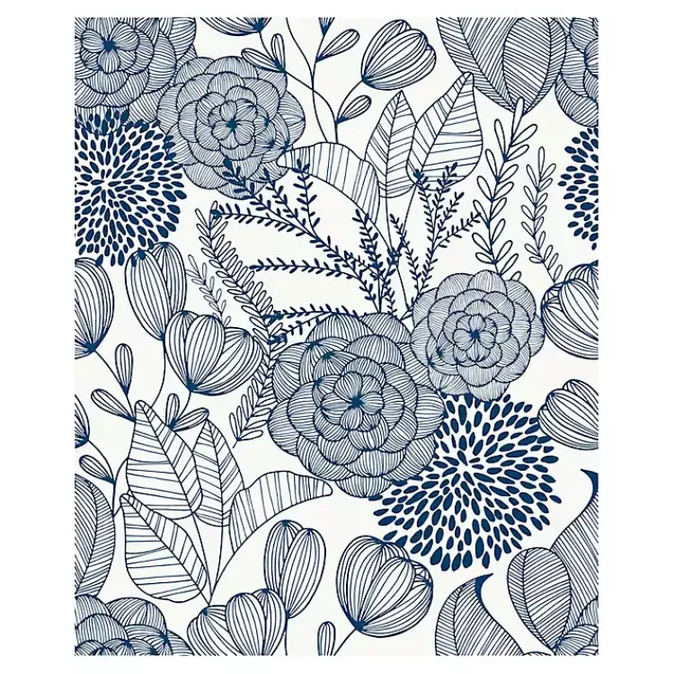 Kirklands Home Navy Floral Garden Peel & Stick Wallpaper Blue New