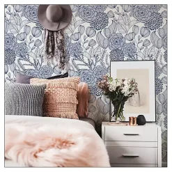 Kirklands Home Navy Floral Garden Peel & Stick Wallpaper Blue New
