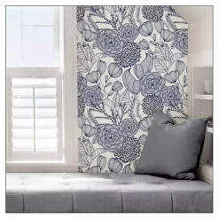 Kirklands Home Navy Floral Garden Peel & Stick Wallpaper Blue New