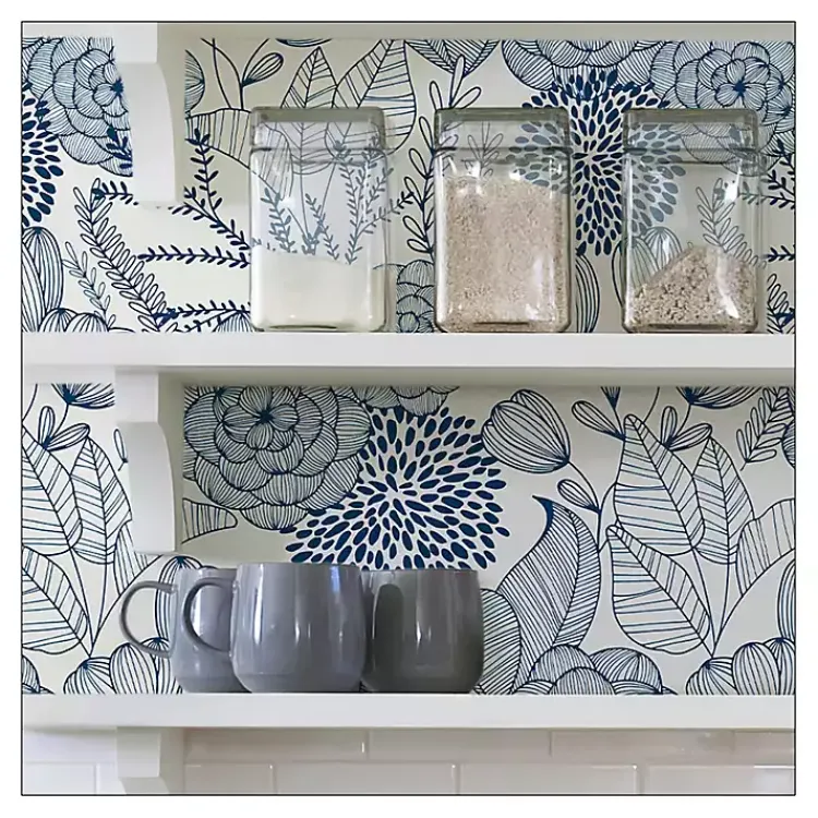 Kirklands Home Navy Floral Garden Peel & Stick Wallpaper Blue New