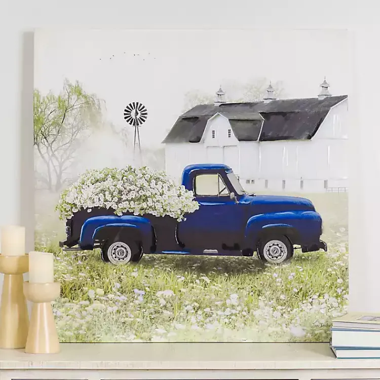 Kirklands Home Navy Floral Pickup Truck Canvas Art Print Sale