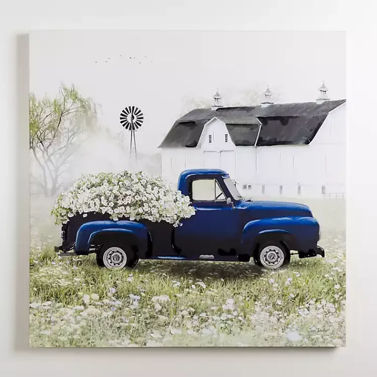 Kirklands Home Navy Floral Pickup Truck Canvas Art Print Sale