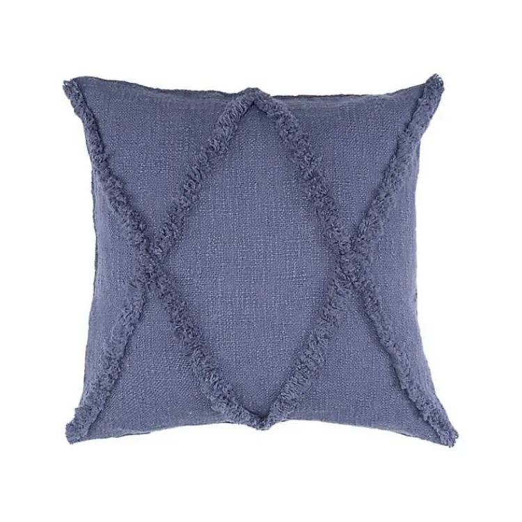 Pillows>Kirklands Home Navy Fringe Diamond Pillow, 18 in. Blue