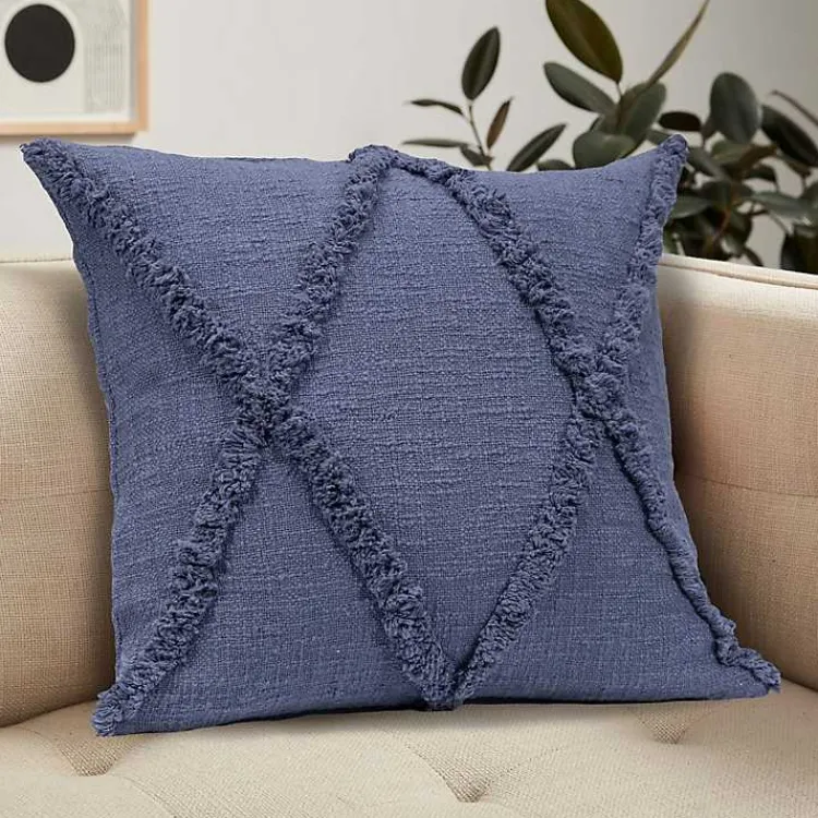 Pillows>Kirklands Home Navy Fringe Diamond Pillow, 18 in. Blue