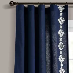 Kirklands Home Navy Geometric Border Curtain Panel, 84 in. Blue