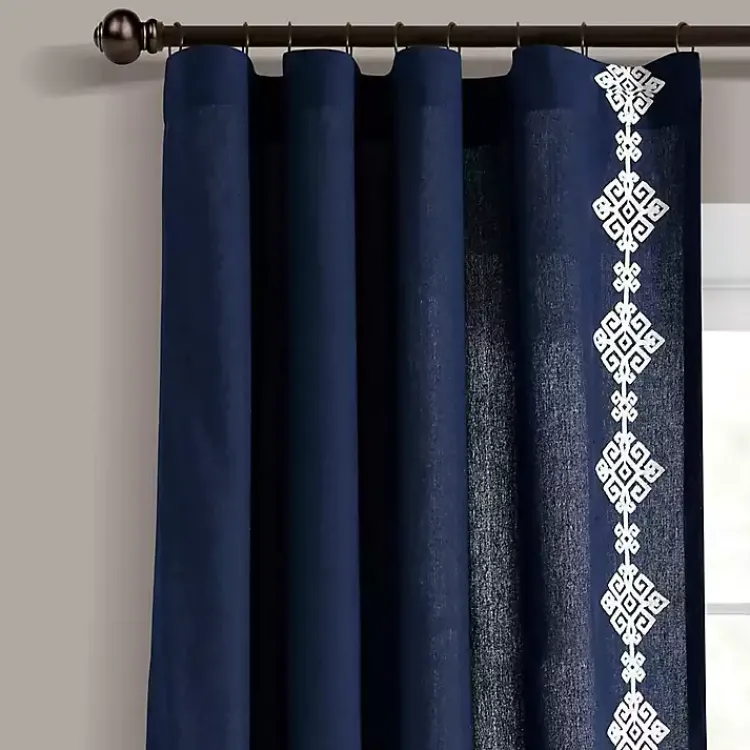 Kirklands Home Navy Geometric Border Curtain Panel, 84 in. Blue