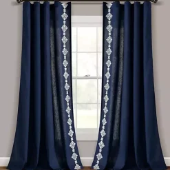 Kirklands Home Navy Geometric Border Curtain Panel, 84 in. Blue