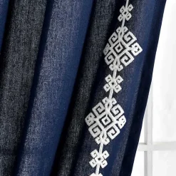 Kirklands Home Navy Geometric Border Curtain Panel, 84 in. Blue