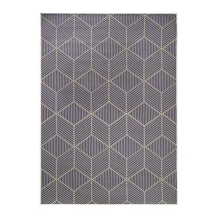 Kirklands Home Navy Geometric Washable Area Rug, 5x7 Blue Clearance