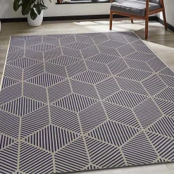 Kirklands Home Navy Geometric Washable Area Rug, 5x7 Blue Clearance