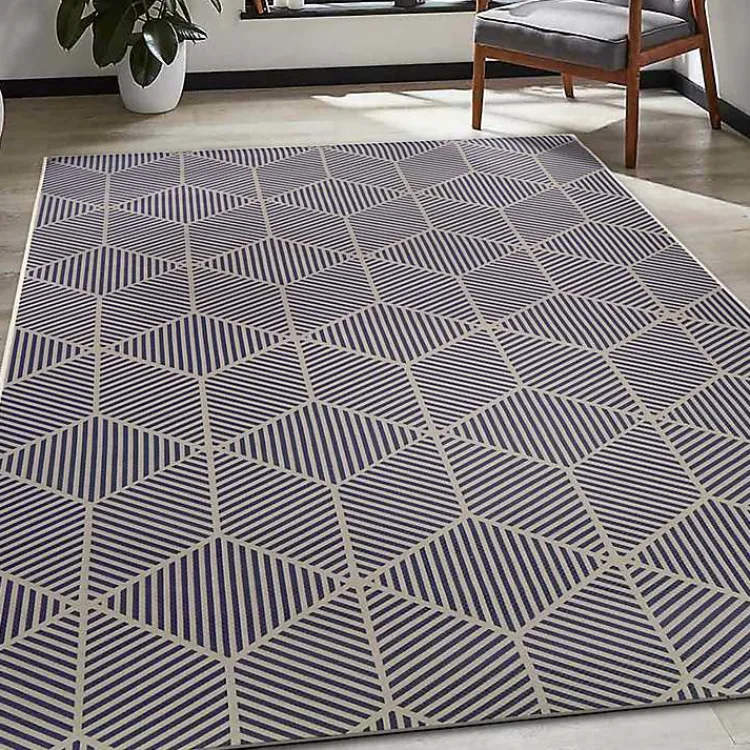 Kirklands Home Navy Geometric Washable Area Rug, 5x7 Blue Clearance
