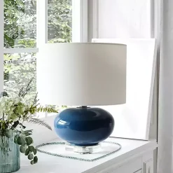 Kirklands Home Navy Glass Short Oval Table Lamp Blue