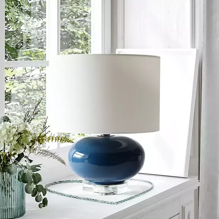 Kirklands Home Navy Glass Short Oval Table Lamp Blue