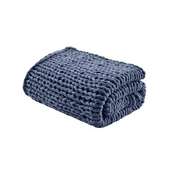Blankets & Throws>Kirklands Home Navy Hand Made Chunky Double Knit Throw Blanket Blue