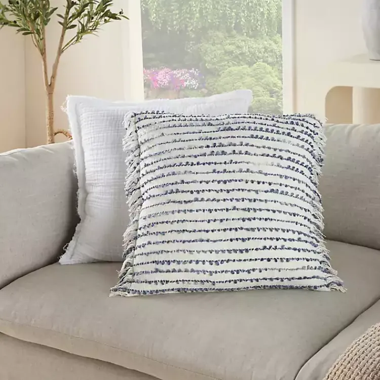 Pillows>Kirklands Home Navy Handstitched Stripes Throw Pillow Blue