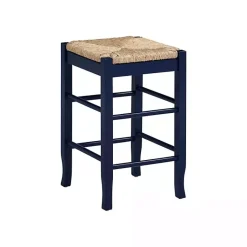 Kirklands Home Navy Handwoven Square Wooden Counter Stool Blue Outlet