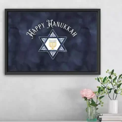 Hanukkah Decorations>Kirklands Home Navy Happy Hanukkah Star Framed Wall Art