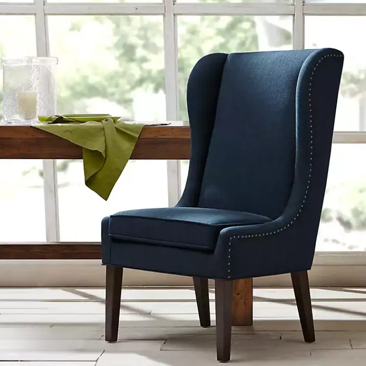 Kirklands Home Navy High Wingback Nailhead Trim Dining Chair Blue Discount