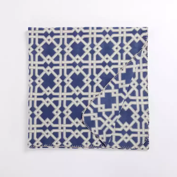 Blankets & Throws>Kirklands Home Navy Lattice Pattern Fleece Throw