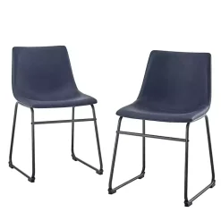 Kirklands Home Navy Leather Industrial Dining Chairs, Set of 2 Blue