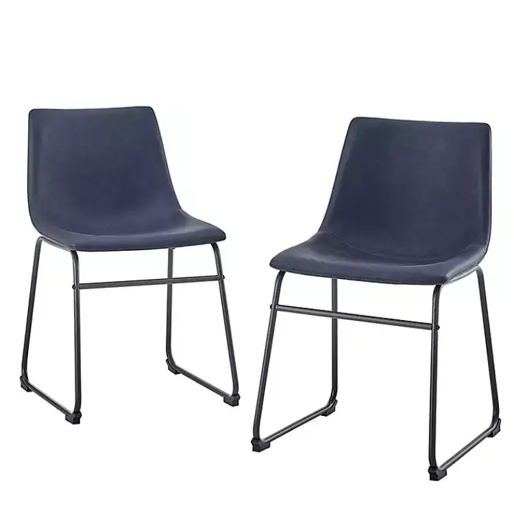 Kirklands Home Navy Leather Industrial Dining Chairs, Set of 2 Blue