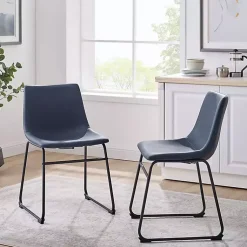Kirklands Home Navy Leather Industrial Dining Chairs, Set of 2 Blue