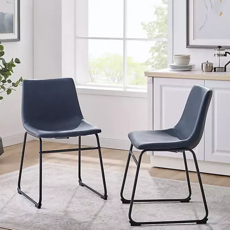 Kirklands Home Navy Leather Industrial Dining Chairs, Set of 2 Blue
