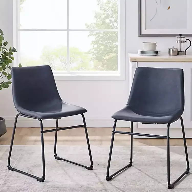 Kirklands Home Navy Leather Industrial Dining Chairs, Set of 2 Blue