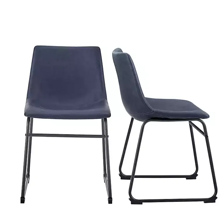 Kirklands Home Navy Leather Industrial Dining Chairs, Set of 2 Blue