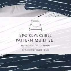 Kirklands Home Navy Linear Reversible 3-pc. Queen Quilt Set Discount