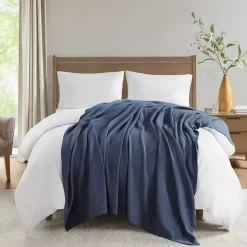 Blankets & Throws>Kirklands Home Navy Liquid Cotton King Blanket Blue