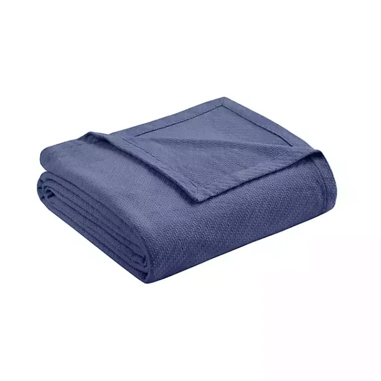 Blankets & Throws>Kirklands Home Navy Liquid Cotton King Blanket Blue