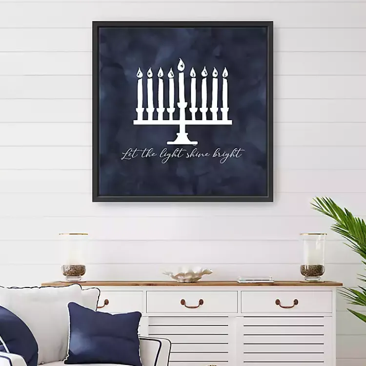 Hanukkah Decorations>Kirklands Home Navy Menorah Framed Hanukkah Wall Art