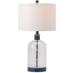 Kirklands Home Navy Metal and Glass Jar Table Lamp White Clearance