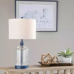 Kirklands Home Navy Metal and Glass Jar Table Lamp White Clearance