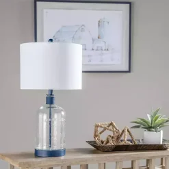 Kirklands Home Navy Metal and Glass Jar Table Lamp White Clearance