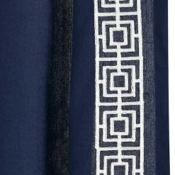 Kirklands Home Navy Modern Square Border Curtain Panel, 84 in. Blue New