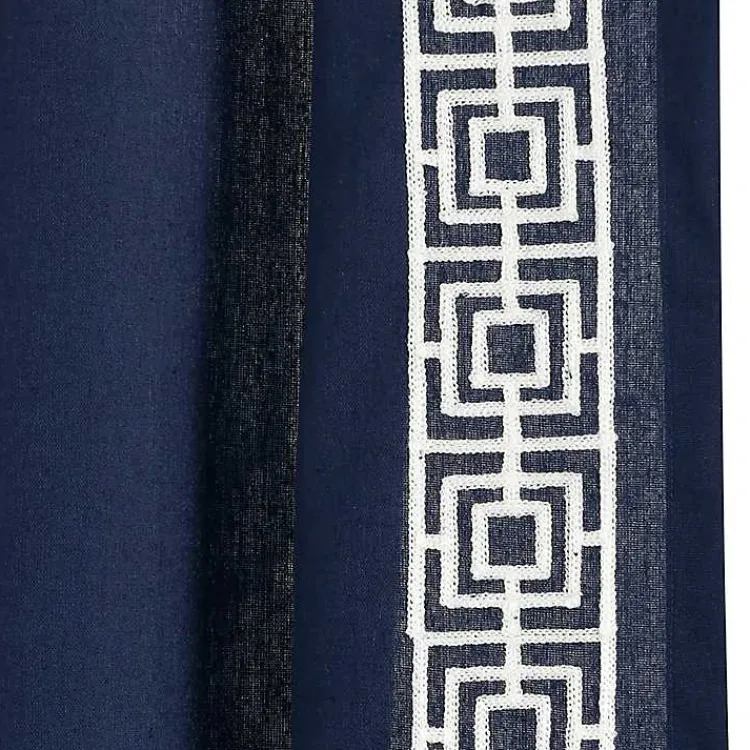 Kirklands Home Navy Modern Square Border Curtain Panel, 84 in. Blue New
