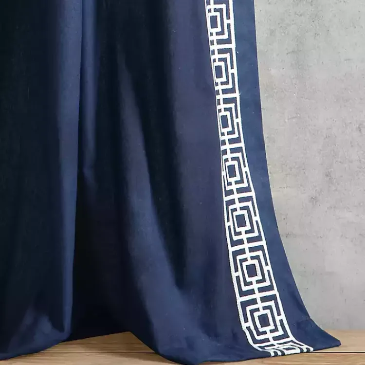 Kirklands Home Navy Modern Square Border Curtain Panel, 84 in. Blue New