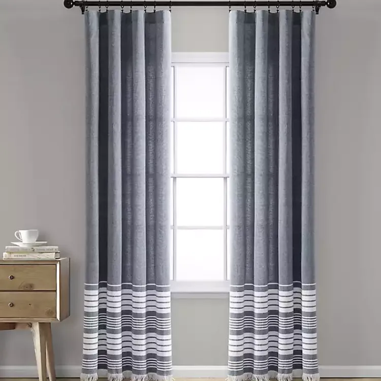 Kirklands Home Navy Nantucket Fringe Curtain Panel Set, 84 in. Discount