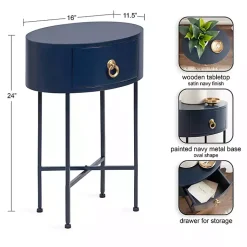Kirklands Home Navy Oval Decklyn Accent Table Blue