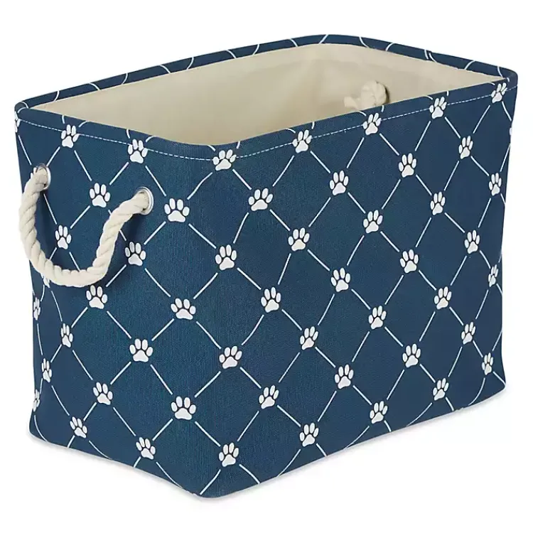 Baskets & Boxes>Kirklands Home Navy Paw Trellis Rectangle Basket, 14 in. Blue