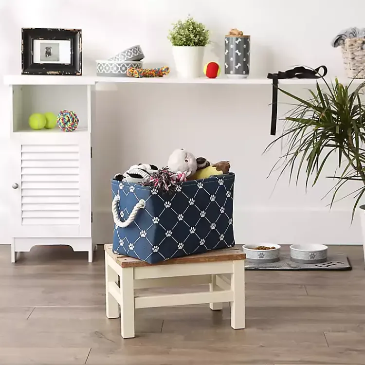 Baskets & Boxes>Kirklands Home Navy Paw Trellis Rectangle Basket, 14 in. Blue