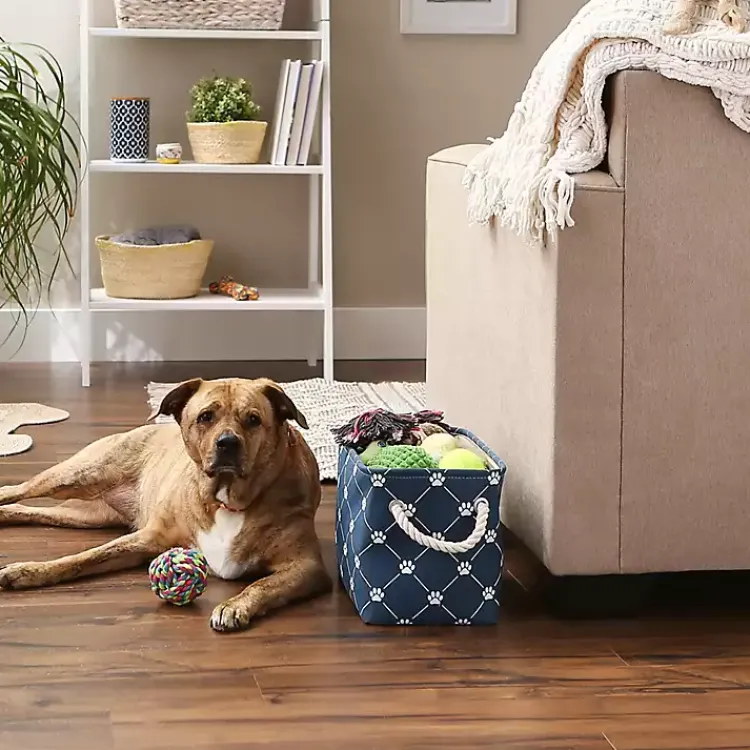 Baskets & Boxes>Kirklands Home Navy Paw Trellis Rectangle Basket, 14 in. Blue
