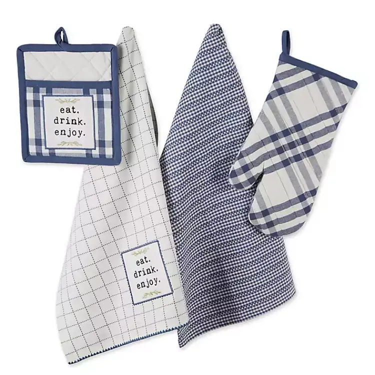Kirklands Home Navy Plaid Eat Drink Enjoy 4-pc. Dish Towel Set Online