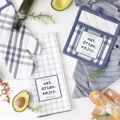 Kirklands Home Navy Plaid Eat Drink Enjoy 4-pc. Dish Towel Set Online