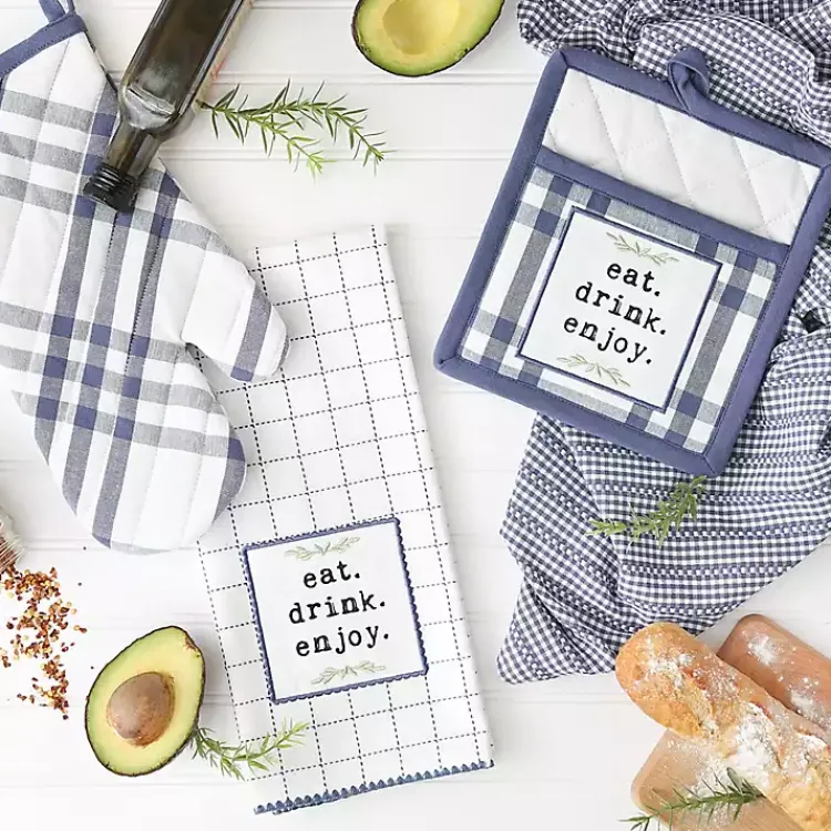 Kirklands Home Navy Plaid Eat Drink Enjoy 4-pc. Dish Towel Set Online