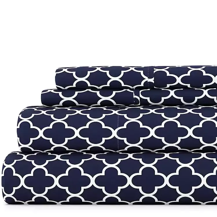 Kirklands Home Navy Quatrefoil 4-pc. King Sheet Set Blue Discount