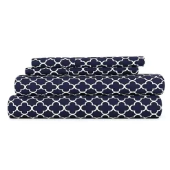 Kirklands Home Navy Quatrefoil 4-pc. Queen Sheet Set Blue Clearance